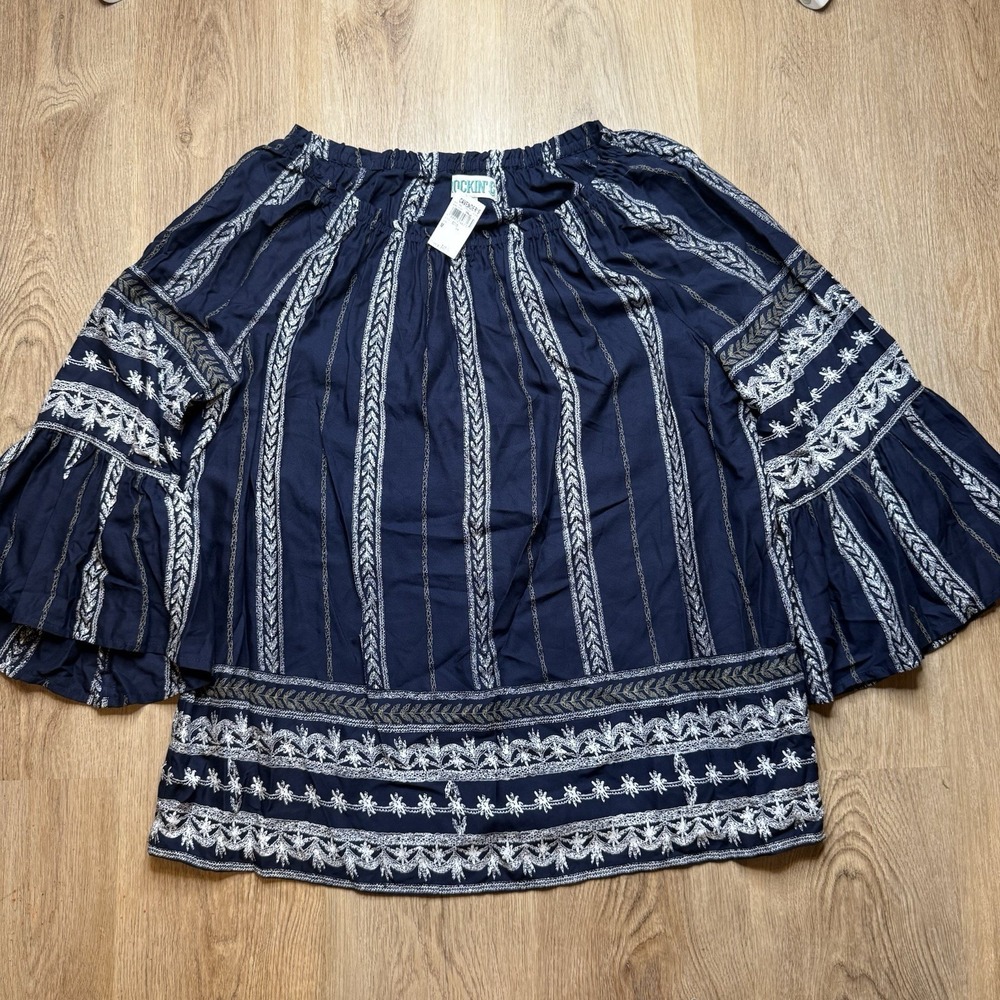 Rockin C Women's Bell Sleeve Rodeo Western‎ Peasant Top Boho M NWT
